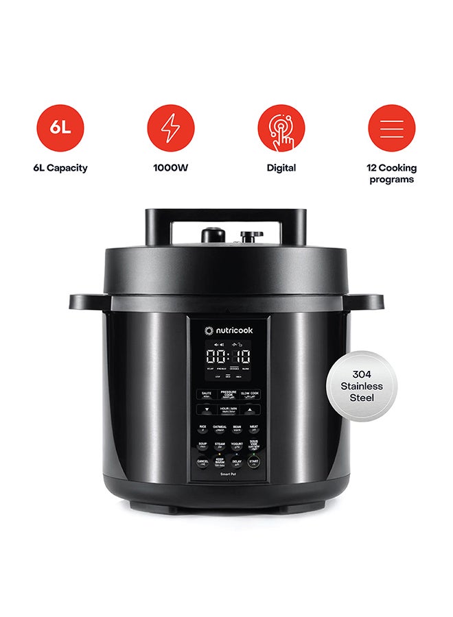 Compare Electric Pressure Cooker, 6 Liters, Smart Pot 2,9 In 1 Rice Cooker, Slow Cooker, Steamer, Sauté Pot, Yogurt Maker & More, 12 Smart Programs With New Smart Lid, 2 Years Warranty 6 L 1000 W NCSP204K Black at KSA Price
