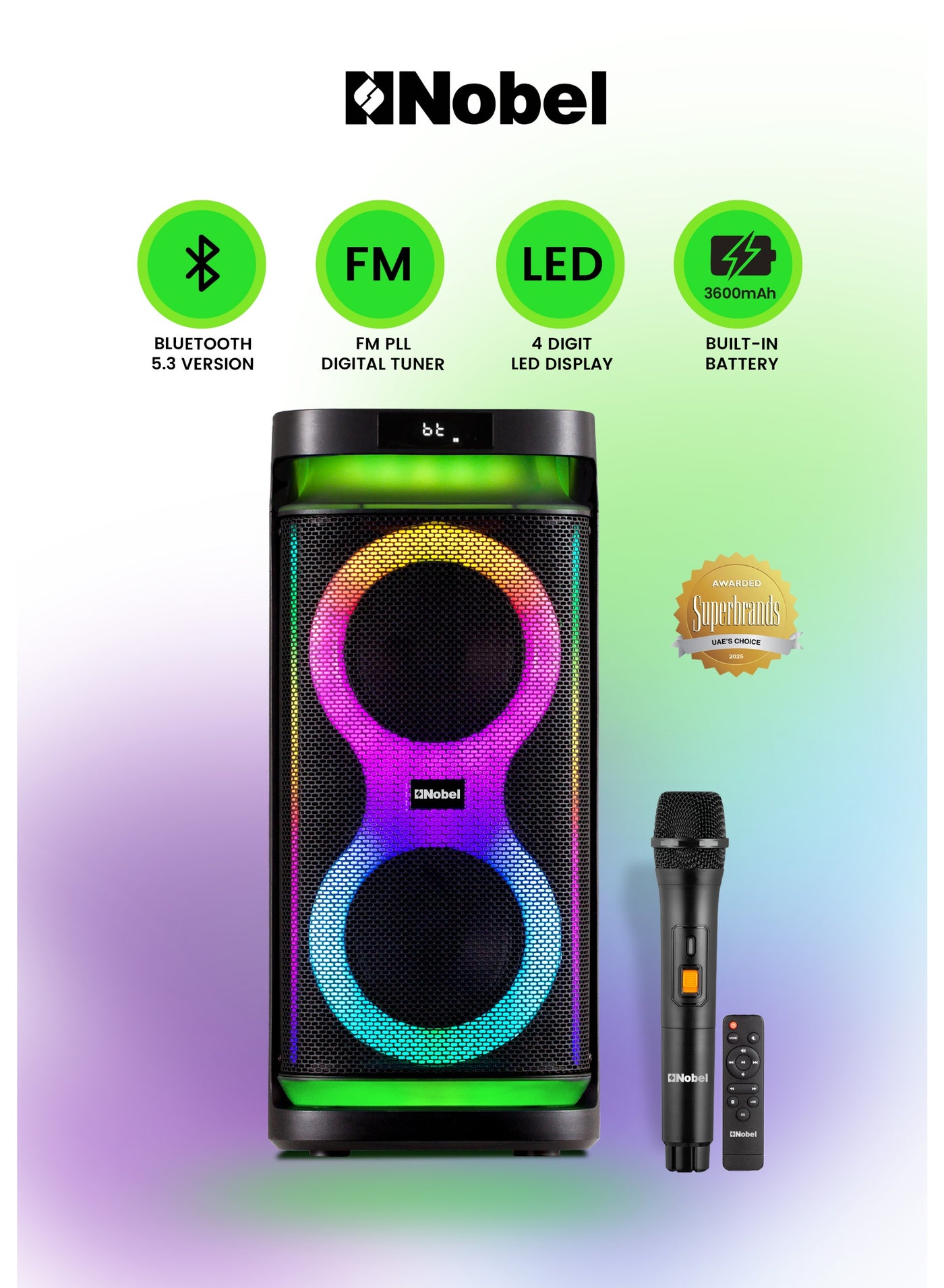 Nobel Portable Bluetooth Speaker 50W with Dual 20W…