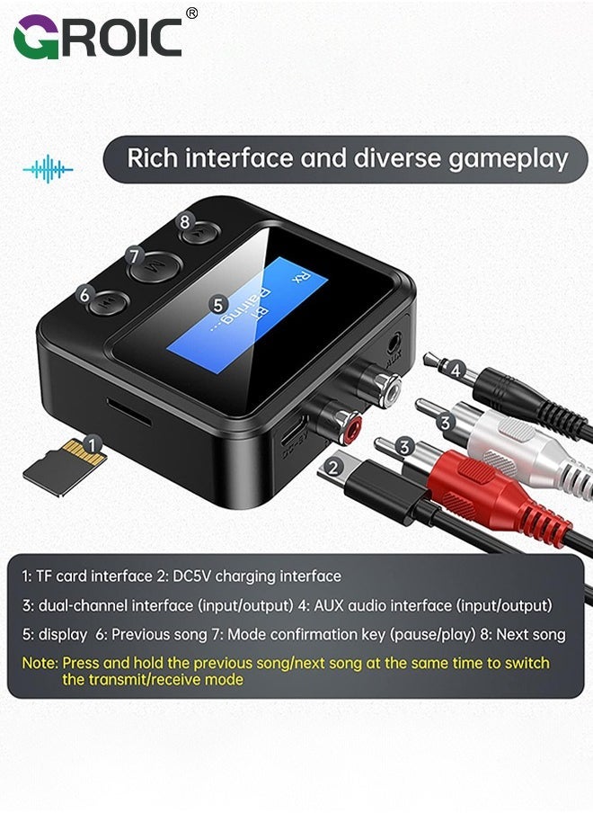 Compare Bluetooth 5.1 Audio Adapter Transmitter Wireless Receiver Adapter3.5mm, AUX, RCA, TF, Low Latency Wireless Audio Adapter Bluetooth AUX Adapter for TV PC Car Home Stereo System Speakers, LCD Display at KSA Price