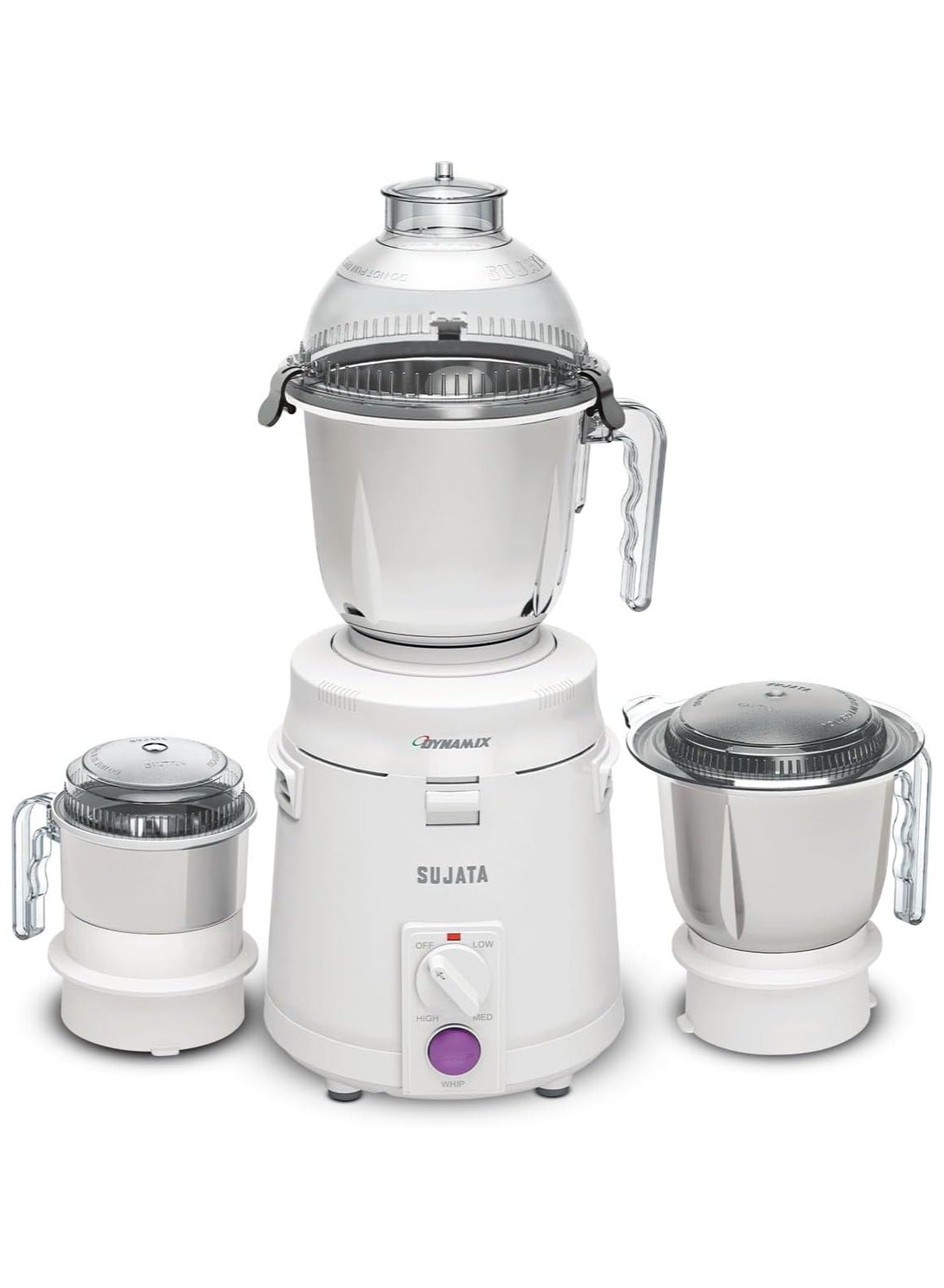 Compare Sujata Dynamix Mixer Grinder|900 Watts Double Ball Bearing Motor|22000 RPM|NonStop 90 Mins Running|3 Food Grade Steel Jars including 1500ml Multipurpose, 1000ml Grinder, 500ml Chutney Jar| White at KSA Price