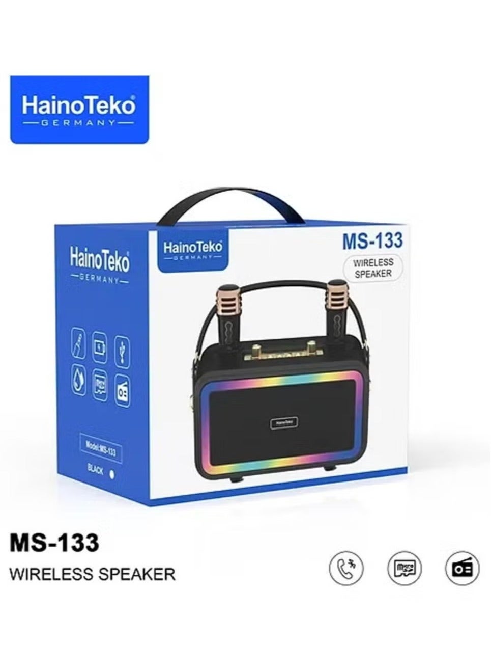 Compare Portable Bluetooth Wireless Speaker with 2 Wireless Mics – HighQuality Sound, Builtin Rechargeable Battery, Compact Design for Parties, Events, Karaoke, and Outdoor Activities – Black at KSA Price
