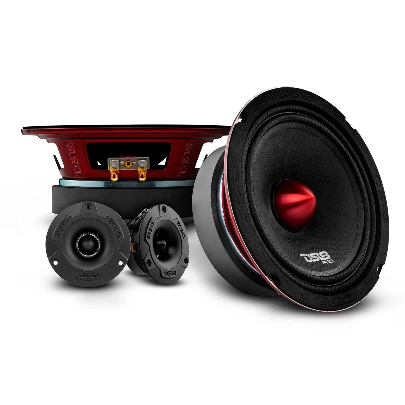 Compare DS18 Mid and High Car Speaker Package  2X 6.5 Midrange, 2X 1 Tweeters, Builtin Crossover at KSA Price