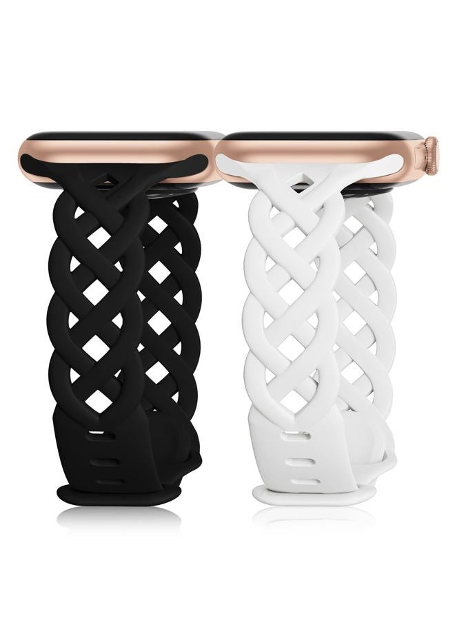 Compare Braided Silicone Bands Compatible with Apple Watch 38mm 40mm 41mm 42mm 44mm 45mm 46mm 49mm for Women, Slim Thin Narrow Hollowout Strap Cute for iWatch Ultra 2 Series 10SE987654321 Women at KSA Price