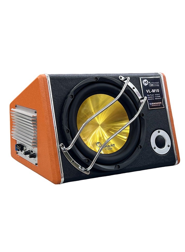 Compare Mr.Smart VLM10 Car Subwoofer with Gold Cone, 4700 Watts, 10inch Active Bass Box, Builtin Amplifier, Orange and Black at KSA Price