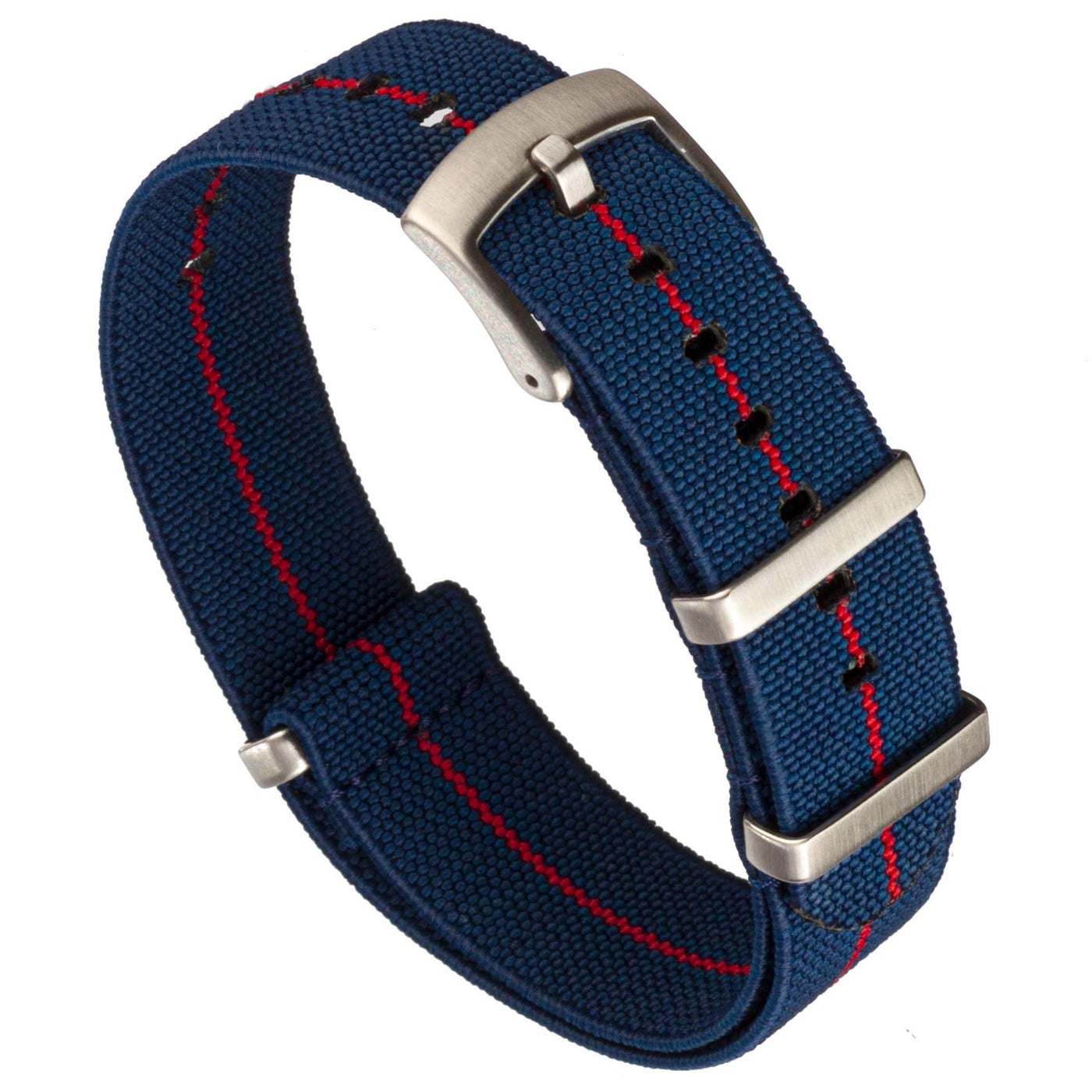 Compare Benchmark Basics Elastic Watch Band Parachute Nylon OnePiece Military Style Watch Straps for Men Women 22mm Navy BlueRed Striped at KSA Price