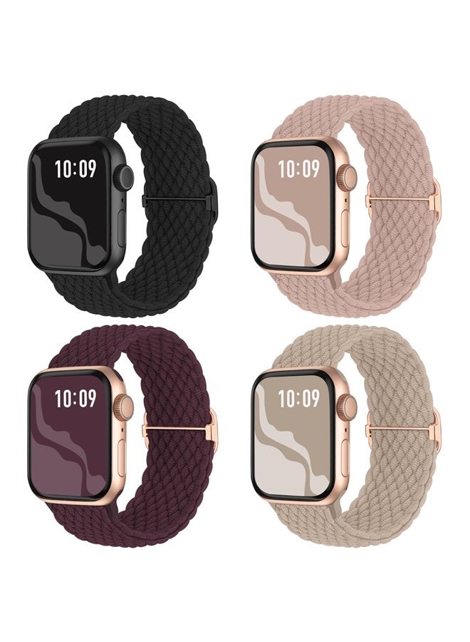 Compare Braided Stretchy Solo Loop Compatible for Apple Watch Band 38mm 40mm 41mm 42mm 44mm 45mm 49mm for Women Men, Nylon Elastic Straps Wristbands for iWatch Series 8 7 6 SE 5 4 3 2 1 Ultra, 4Packs at KSA Price