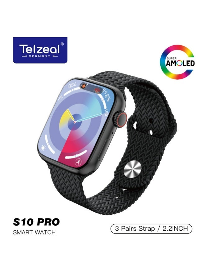 S10 Pro AMOLED Display Smart Watch with 3 Pairs of…