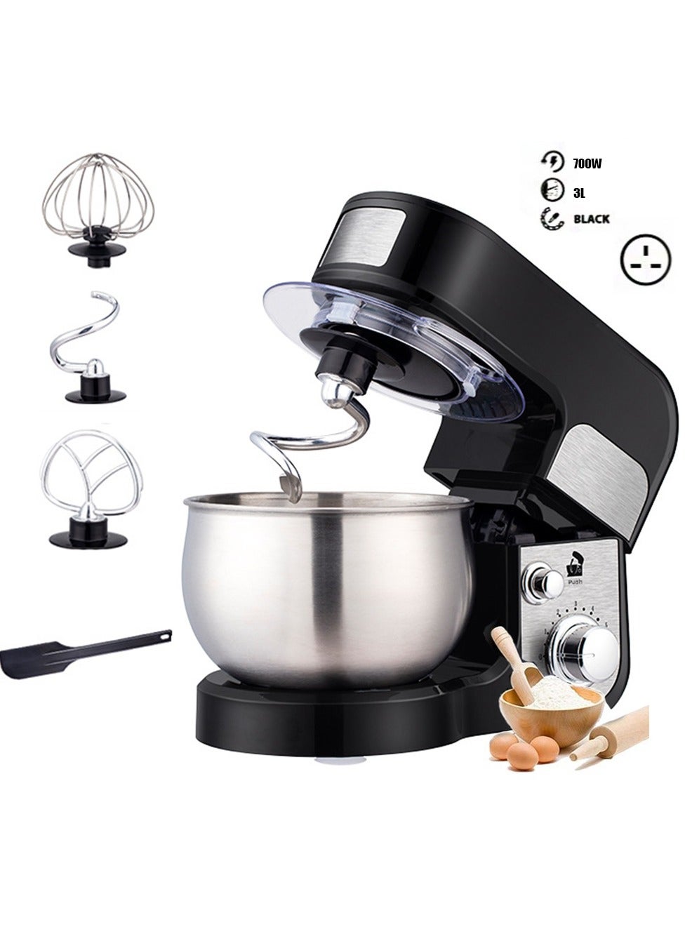 Compare Kitchen Stand Mixer, 3 L Small Electric Food Mixer, 6 Speeds Portable Lightweight Kitchen Mixer for Daily Use with Egg Whisk, Dough Hook, Flat Beater Black at KSA Price