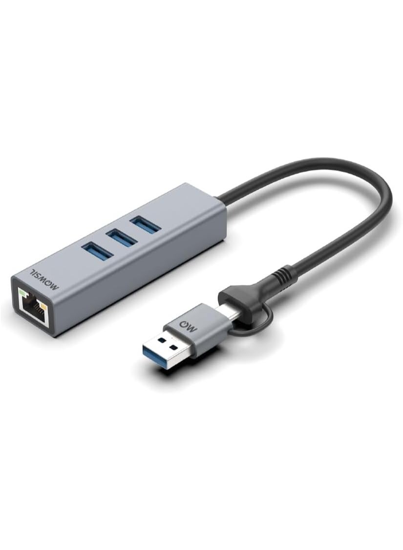 Compare Mowsil USB 3.0 Hub, 3× USBA 5Gbps, Gigabit Ethernet & Charging Port, USBA with Detachable USBC Adapter, 8 cm Cable, Aluminum Body at KSA Price