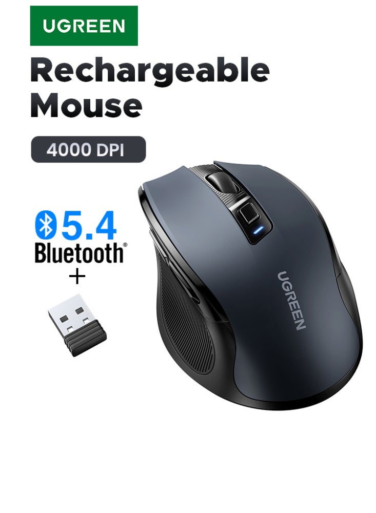Compare Wireless Mouse Rechargeable with Bluetooth 5.4, Bluetooth Mouse USB With Nano USB Receiver, Dual Connection, Silent Click, 5 Buttons, 70Day Long Battery Life, 5 Adjustable DPI for Laptop & MacBook Rechargeable+USB+Bluetooth at KSA Price
