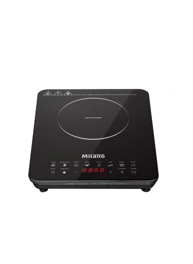 Compare Milano 2000W Induction Cooker With Polished Crystal Plate  Black Finish Sensor Touch With 7 Cooking Modes Fast Heating & EnergyEfficient Induction| Compact & Safe Induction  35X28X7 Cm at KSA Price