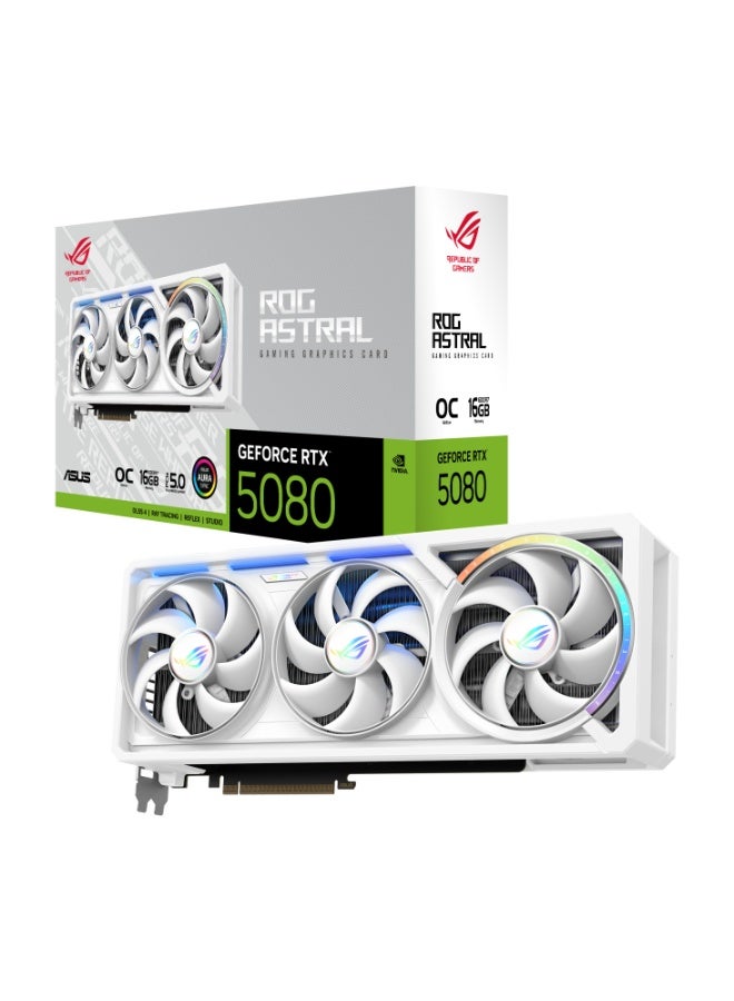 Compare ROG Astral GeForce RTX 5080 O16G White OC Edition 16GB GDDR7 Graphics Card, 2790MHz Boost Clock, PCIe 5.0, Quad AxialTech Fans, Vapor Chamber Cooling, 3.8Slot, HDMI 2.1, DisplayPort 2.1, ARGB, GPU Tweak III, Dual BIOS, White Metal Shrou at KSA Price