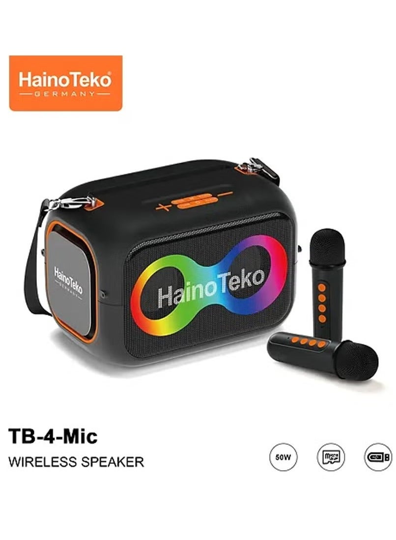 Compare TB4 Portable Wireless Bluetooth Speaker with 2 Wireless Mics – 50W Output Power, RGB Lighting, MultiFunctional Button Control, Black at KSA Price
