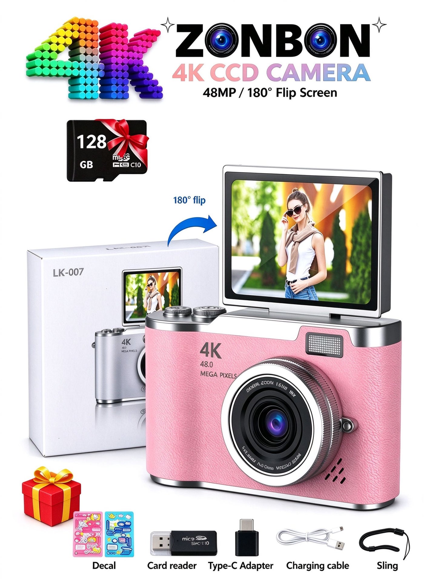 4k CCD Digital Zoom Student Digital Camera 48MP Portable…