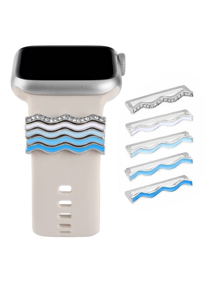 Compare Watch Band Charms Decorative Rings Loops Compatible with Apple Watch Bands 38mm 40mm 41mm 42mm 44mm 45mm, Wave Metal Sparkles Accessories for iWatch Series SE 8 7 6 5 4 3 2 1 Ultra No Band Blue at KSA Price