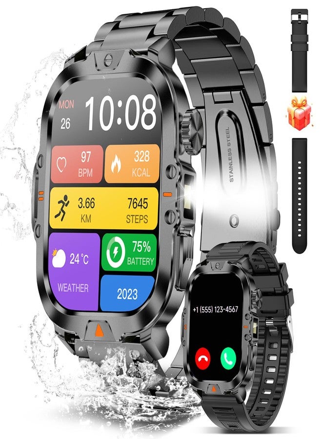 Compare BRUBOSES Smart Watch for Men Military AnswerMake Call 2.01″ Display 170+ Sports Modes Fitness Smart Watch IP68 Waterproof 30 Days Standby Smartwatch for Android iOS Black 2 Straps at KSA Price