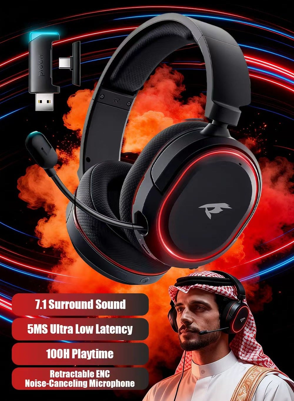 Compare Picun G2 RGB Wireless Gaming Headset, 7.1 Surround Sound,2.4GHz USB Gaming Headphones Bluetooth ENC Noise Canceling Mic, Bluetooth Headset for PC PS5 PS4 Mac Switch at KSA Price