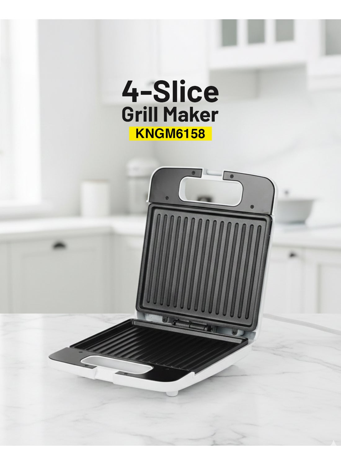 4-Slice Grill Maker – Non-Stick Plates, Adjustable…
