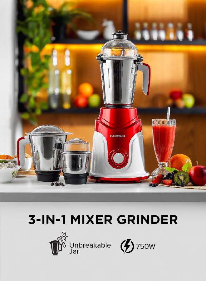 Compare 3 IN 1 Indian Mixer Grinder Juicer OMSB2427J, 750W Powerful Motor with Stainless Steel Jars and Blades, 3 Jars with 3 Speed Control Unbreakable Polycarbonate Jar Caps, Multicolour 0 L 750 W OMSB2427K Multicolour at KSA Price