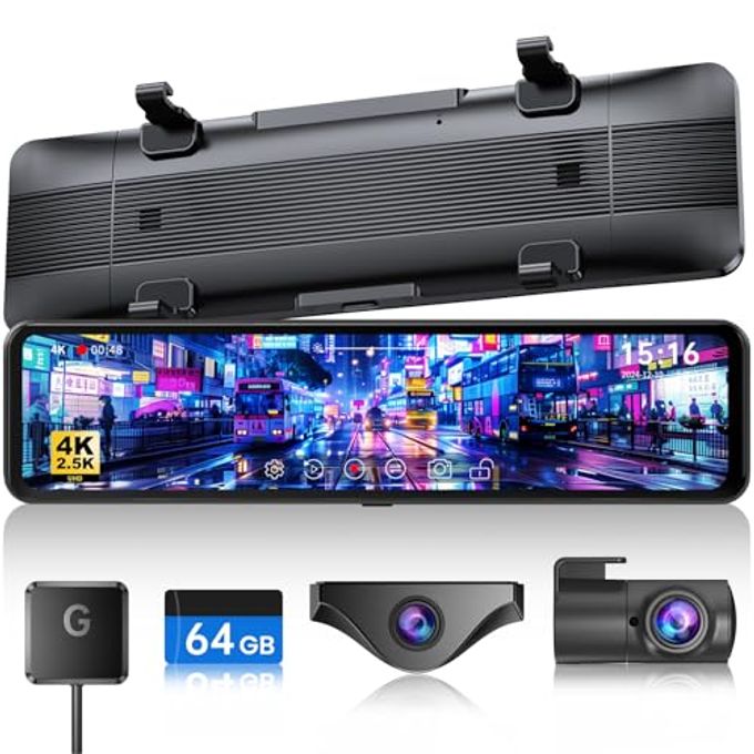 T860+ Mirror Dash Cam 4K Front And 2.5K Rear,…