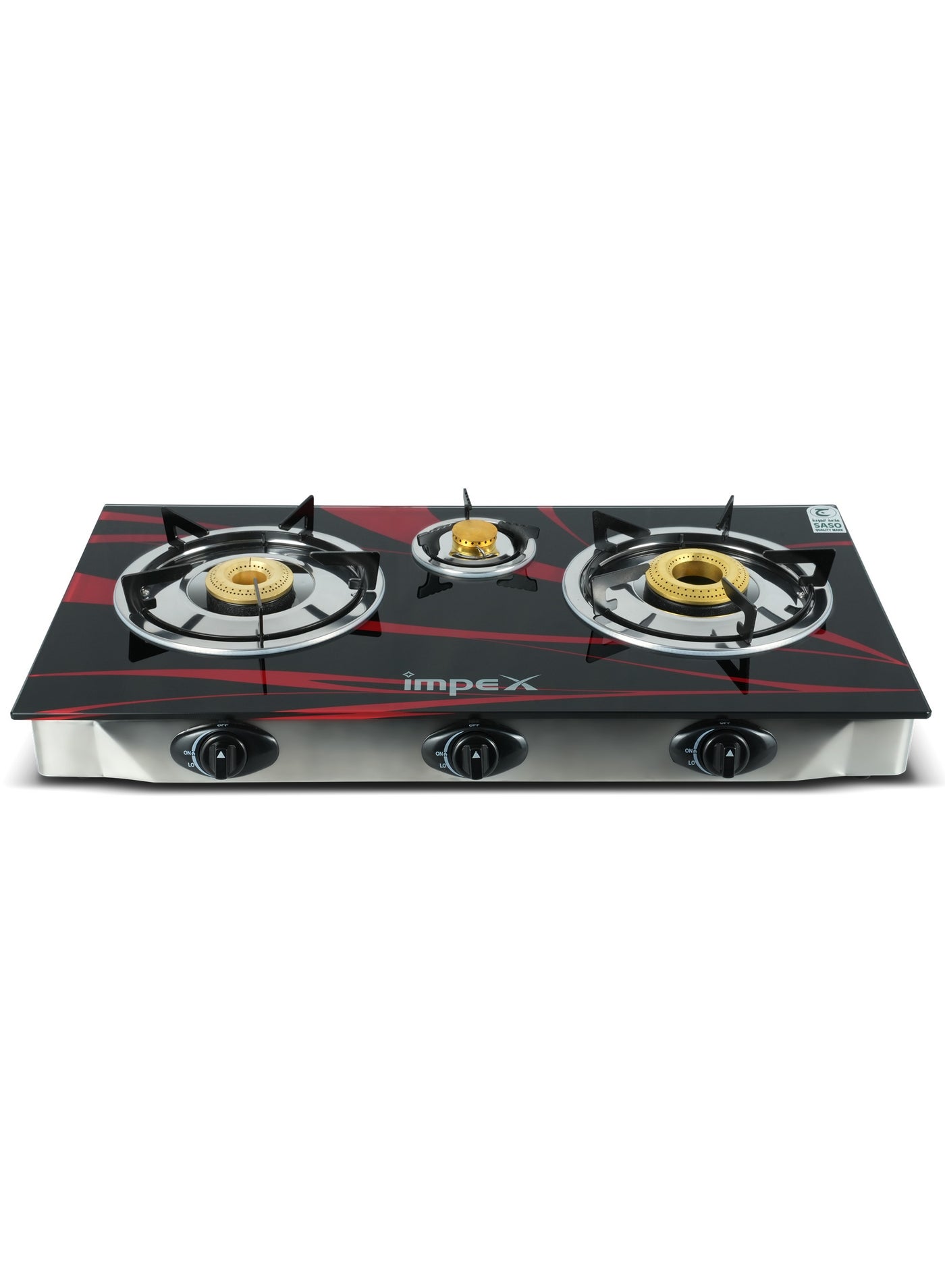 Compare 3 Burner Glass Gas Stove Top with FFD with Auto Ignition  Quality Pan Support, Brass Burners, Spill Tray, Auto Ignition, Toughened Glass, Flame Failure Device, Blue Flame, Ergonomic Knobs Food Fast Cooking Kitchen, 2Year Warranty  at KSA Price