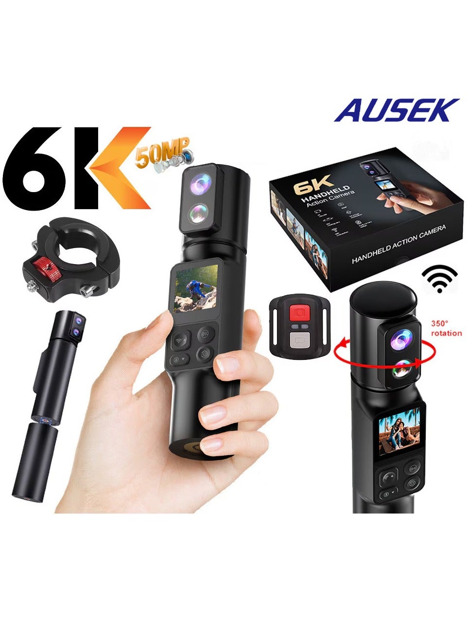 Compare 6K Action Camera, WIFI Dual Lens Pocket Camera, 350° Rotating Lens, 50MP Vlogging Camera, 2600mAh+2600mAh Battery, 6Axis Stabilizer, Touch Screen, Support TimeLapse RecordingSlow MotionPreRecording at KSA Price