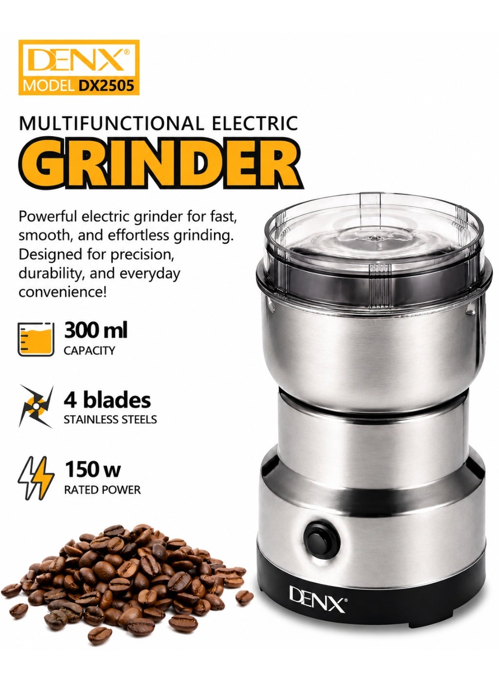 DX2505 Multifunctional Electric Grinder 150W, 300ml…