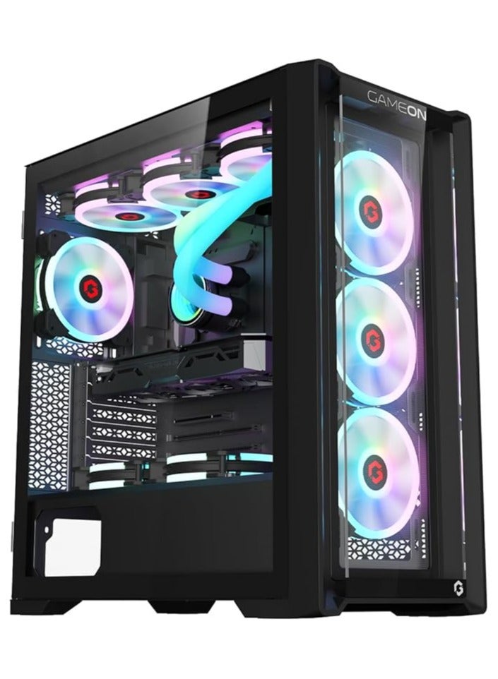 Compare Vortex Midnight Series Mid Tower PC Gaming Case, ARGB+PWM Lighting, 0.8mm Tempered Glass Pre installed 4 RGB Fans Computer Case Dust Filters Black at KSA Price