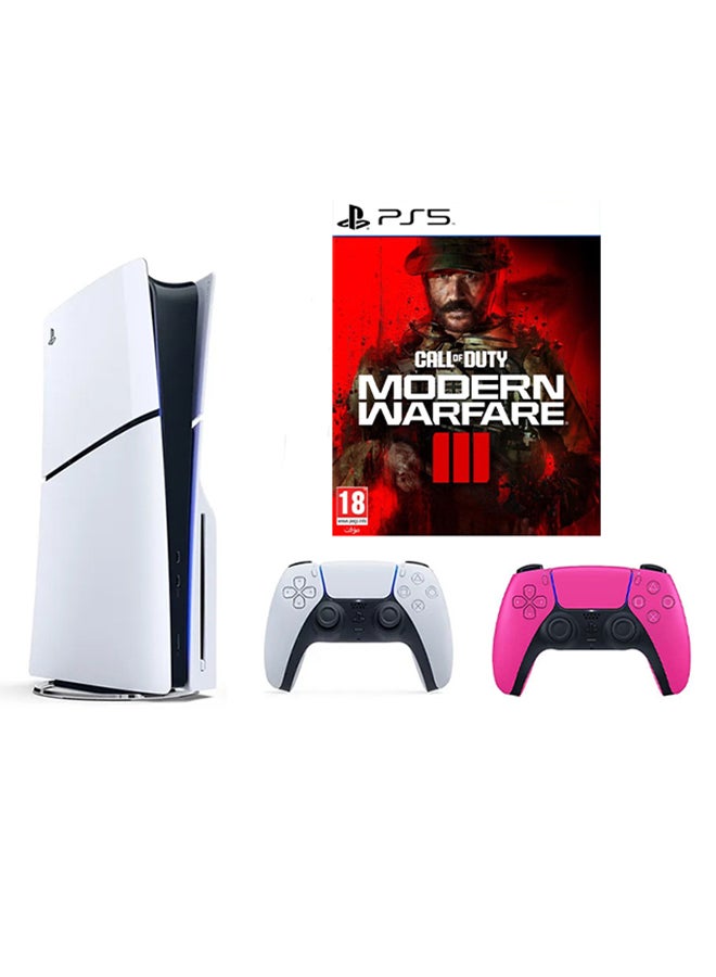 Compare PlayStation 5 Slim Disc Console with Extra Pink Controller and Call of Duty: Modern Warfare III Bundle at KSA Price