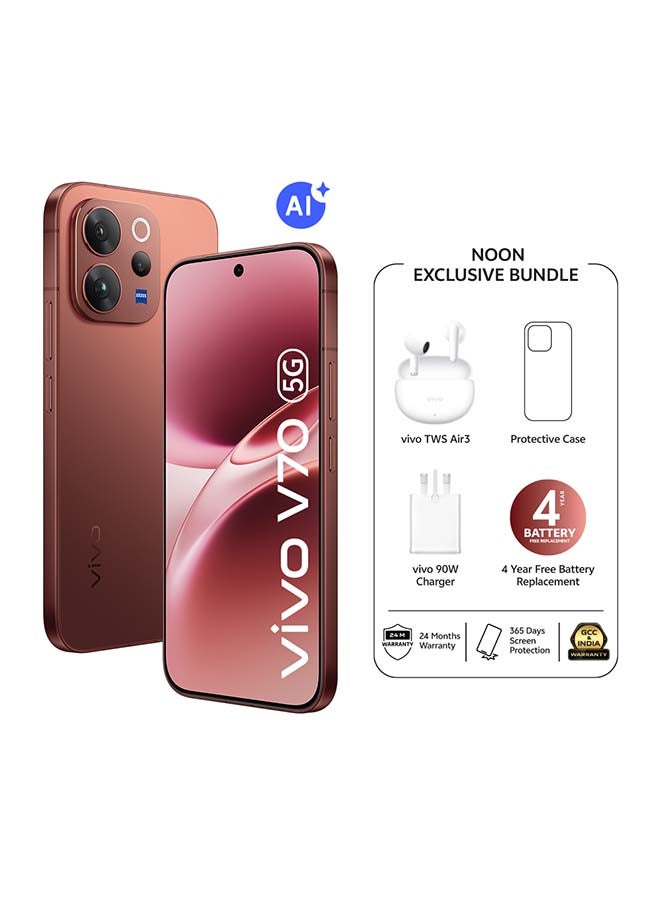 Compare V70 5G AI Dual SIM Sandalwood Brown 12GB 256GB With Exclusive Gifts: TWS Air 3, 90W charger, Protective Cover, 4year free battery replacement And 24 Months Warranty + 1 Year Screen Replacement  Middle East Ver at KSA Price