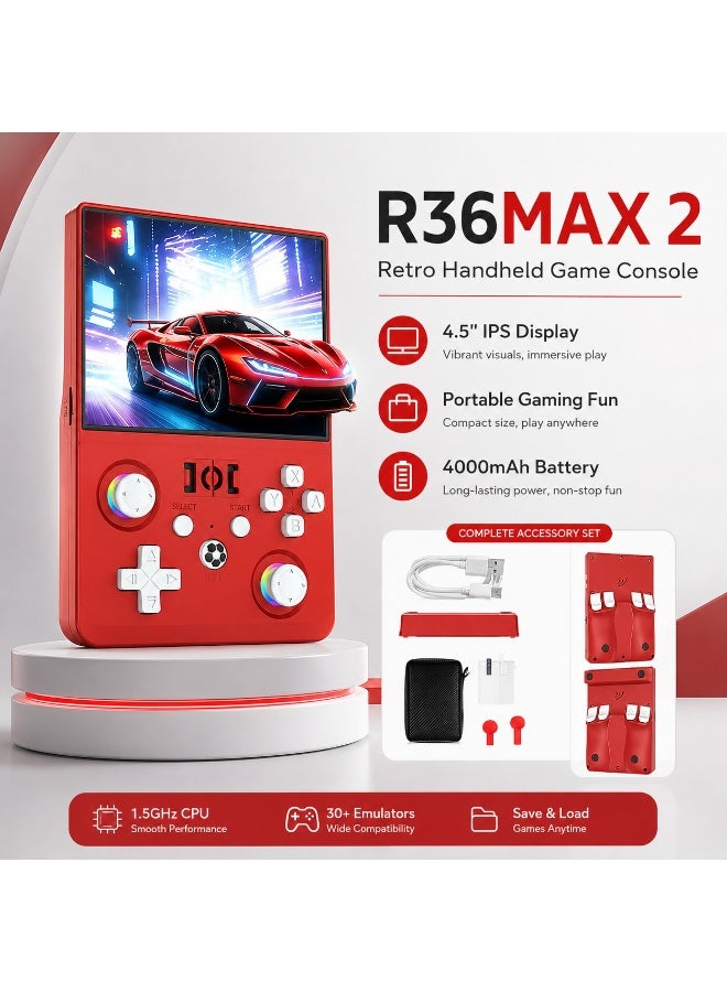 Compare R36MAX 2 Retro Handheld Game Console, 4.5 Inch IPS HD Screen Portable Retro Gaming Console, 30+ Emulator Support, 1.5GHz HighSpeed CPU, 4000mAh Long Battery Life, Classic Handheld Video Game Device – Red at KSA Price
