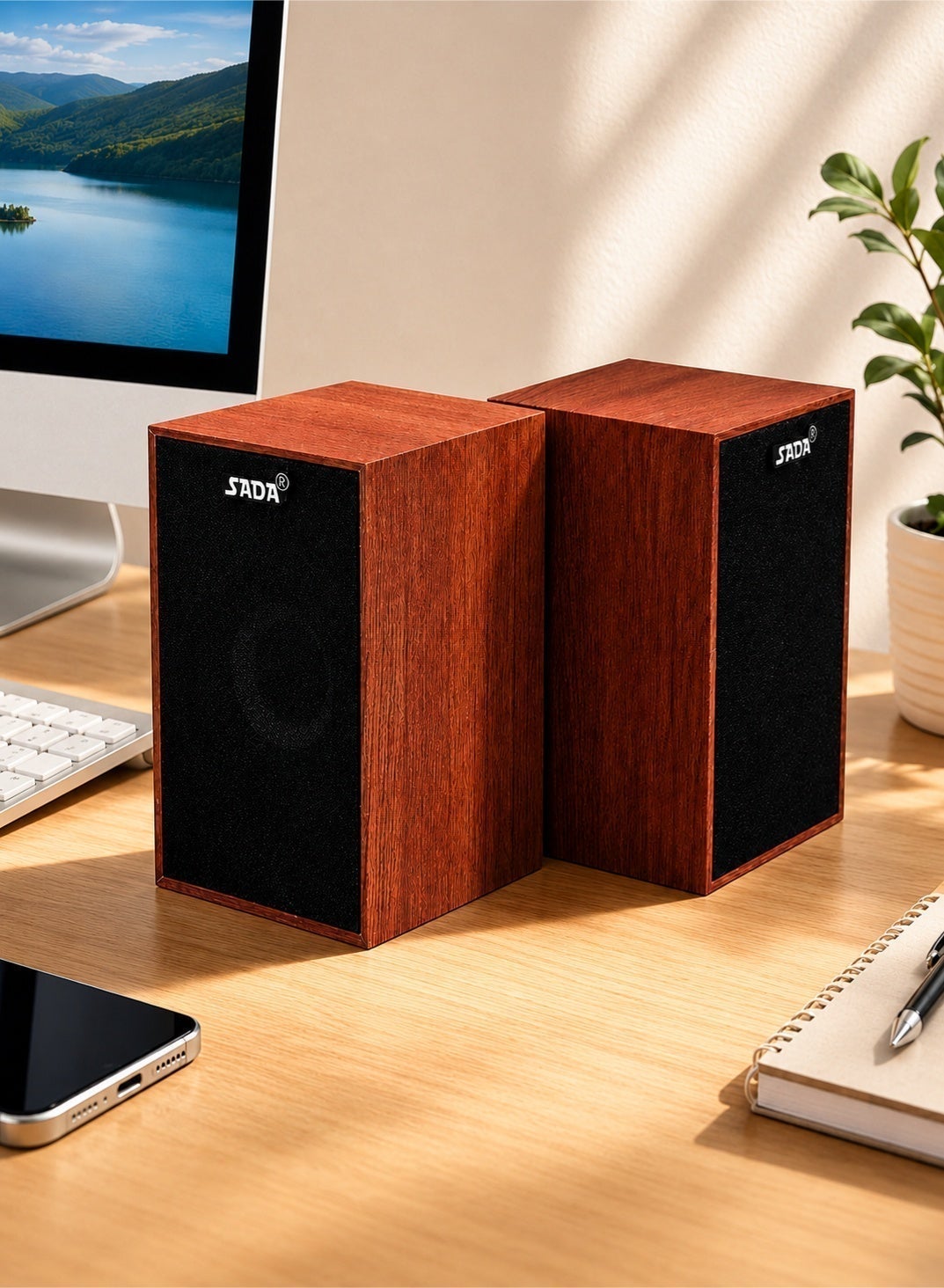SADA Wooden Computer Speakers, USB Powered Stereo…