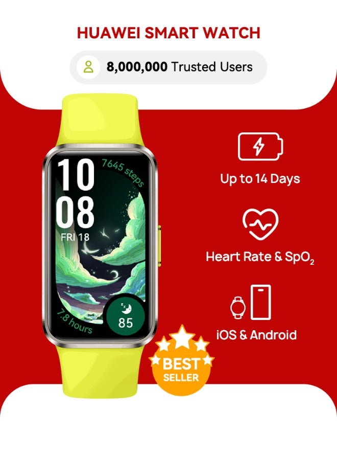 Compare Band 10 Smartwatch, Metallic Design, iOS Android, ProLevel Sleep Analysis, Fast Charging And Robust Battery Life, Sleek Aluminum Alloy Case Yellow Green at KSA Price