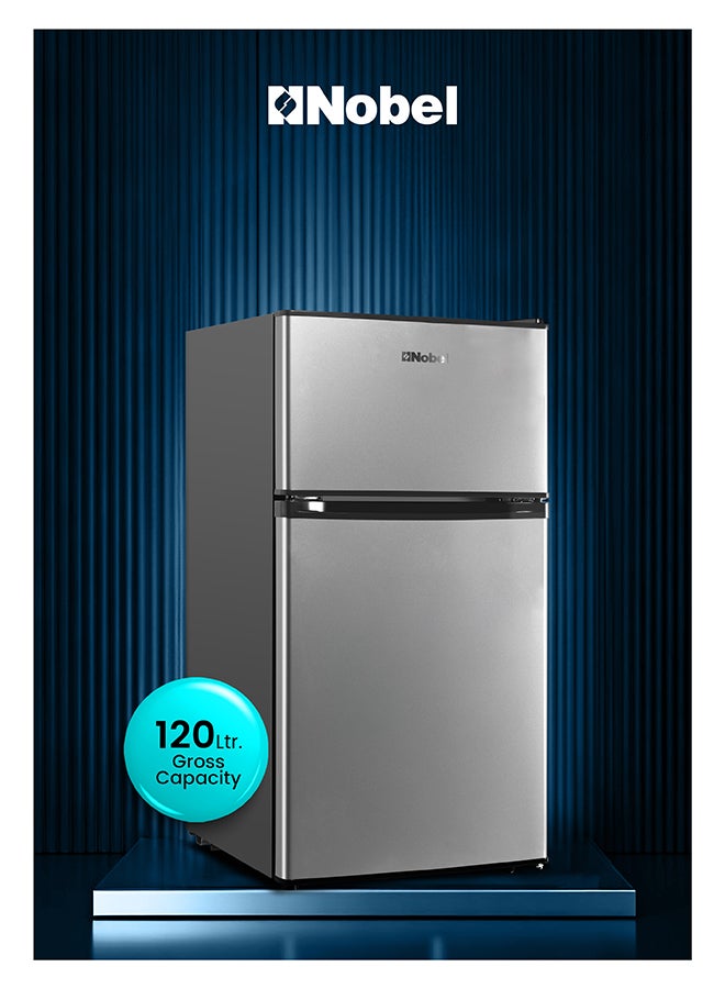 Compare Nobel 120 L Gross  90 L Net, Double Door Refrigerator, Defrost, R600a Refrigerant, Mechanical Temp Control, LED Light, Inside Condenser, Vegetable Crisper, Recessed Handle – NR120E 1 Year Warranty 400 W NR120E Grey at KSA Price