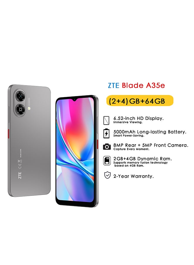 Blade A35e Dual SIM Silver Gray 2GB+4GB RAM…