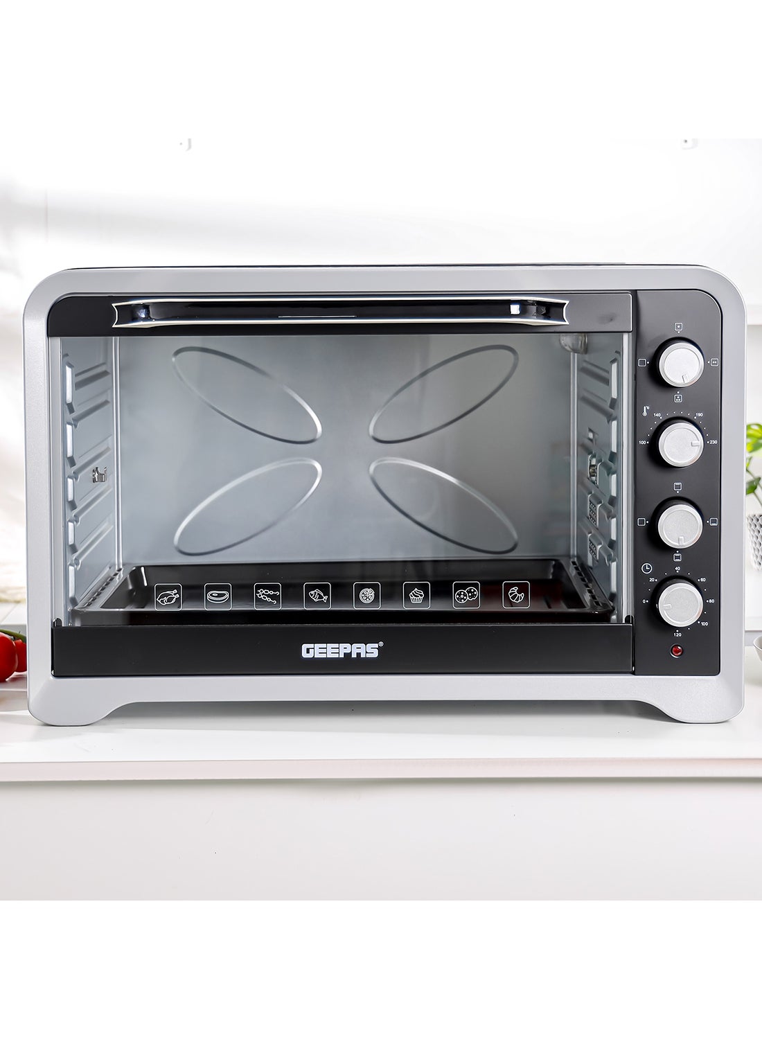 Compare Electric Oven 80 L 2400 W| Rotisserie, Convection Functions and Inner Lamp| Easy to Use Control Knobs, 4 Stages Heating Selector, 100230 Degree Celsius Adjustable Temperature| Perfect for Baking, Roasting, Cooking Meat, Cakes Etc.| 2 Years Warranty 80 L 2400 W GO4402NV BlackSilver at KSA Price