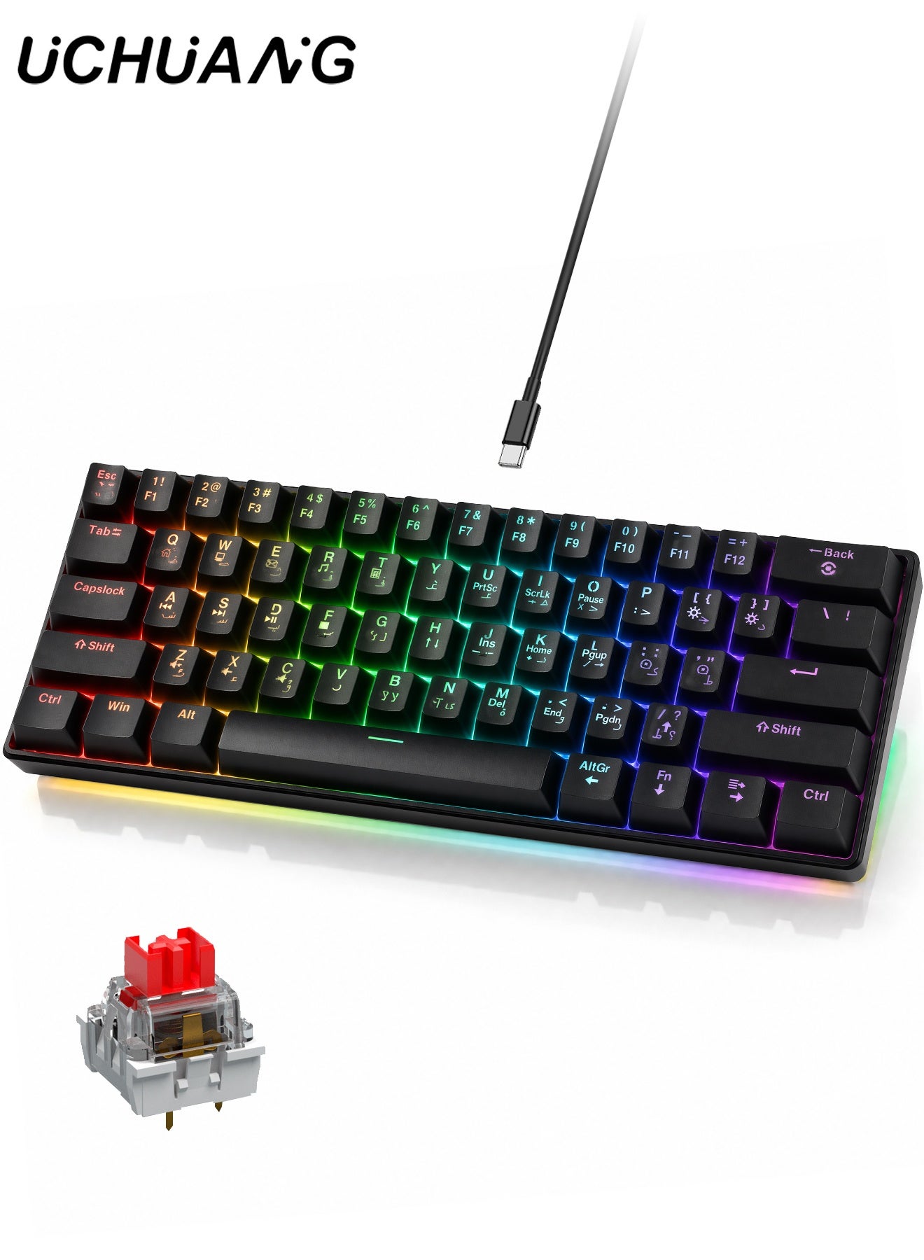 Compare 61Key English Arabic Mechanical Keyboard, Red Switch Hybrid Light Compact Mini Wired Keyboard for PC, Mac Esports Portable Gaming Keyboard  Black at KSA Price