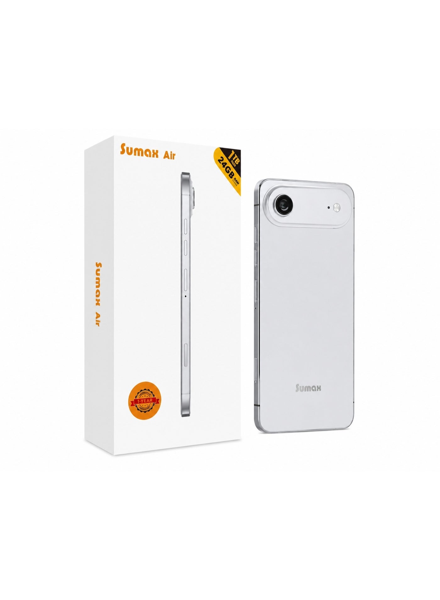 Compare Sumax Air Smartphone 24GB RAM + 1TB Storage | HD+ Display | 30MP AI Rear Camera | 13MP Front Camera | 5000mAh Battery | Dual SIM | Android Mobile Phone | Silver 1 Year Warranty at KSA Price