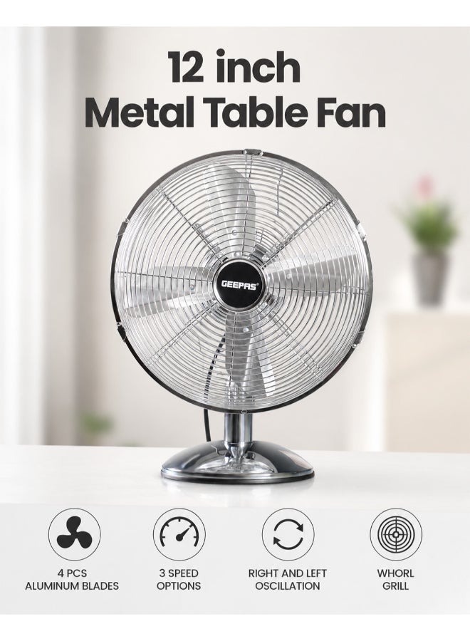 Compare 12 Inch Metal Table Fan 3 Speed Settings With Wide Oscillation And Stable Base GF9610 Silver at KSA Price