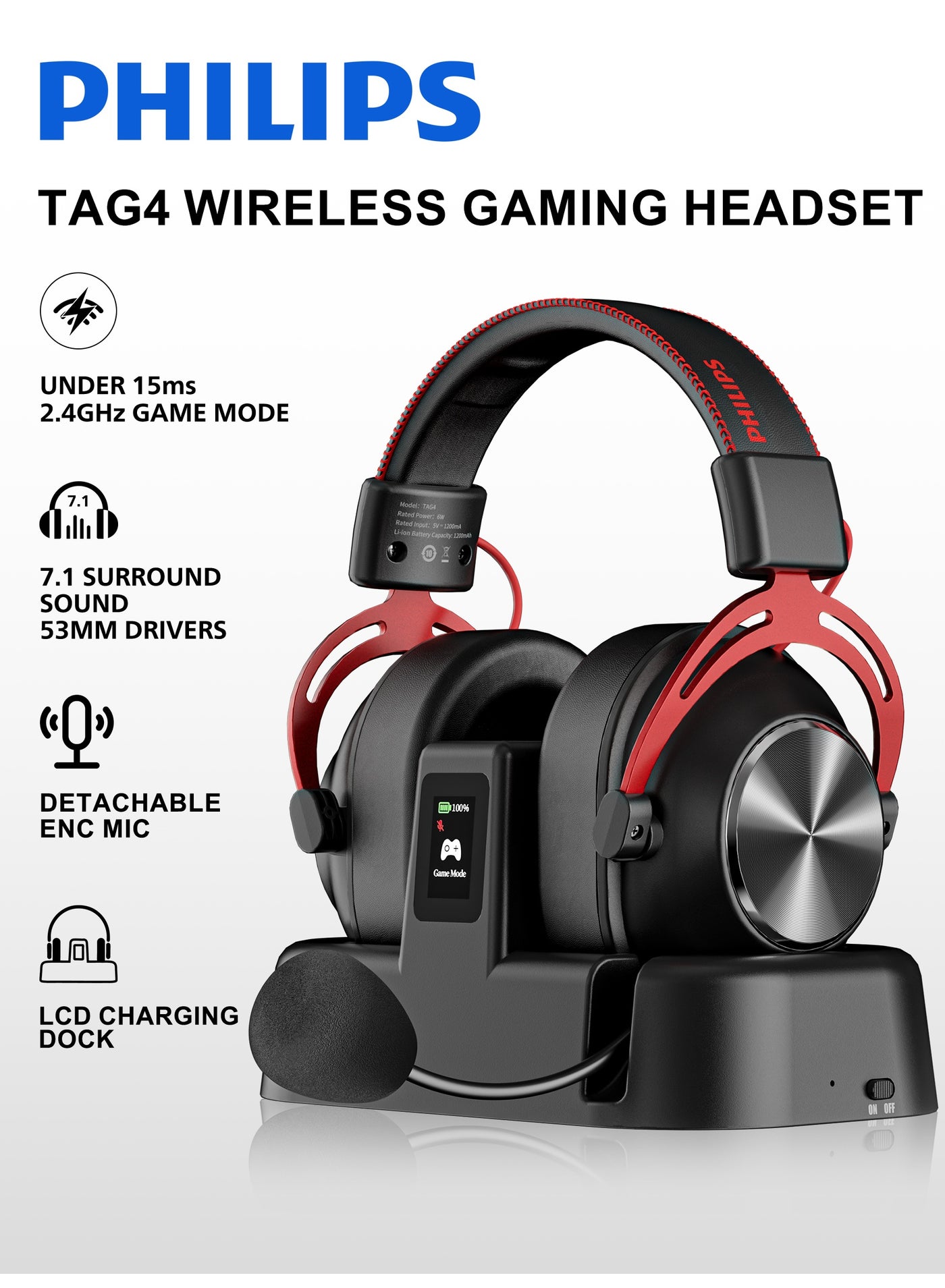 PHILIPS TAG4 Wireless Gaming Headset, 7.1 Surround…