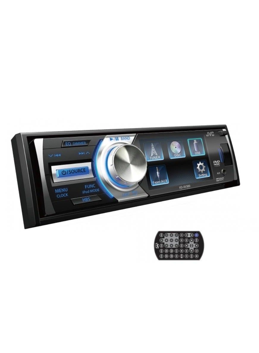 Compare JVC KDAV300 AV Receiver – 20W RMS x 4, 50W Peak | 3 Display, DVDUSBAUX, Rear Camera Ready at KSA Price