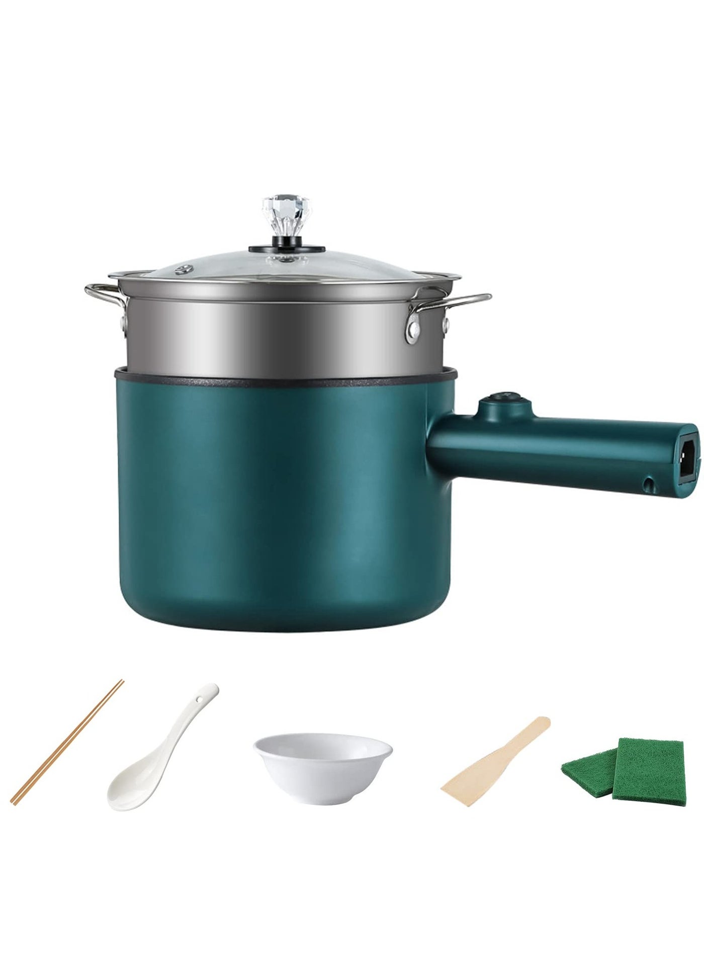 Compare Mini Electric Hot Pot, Electric Frying Pan with Steamer, Multifunction Portable Nonstick Frying Pan, Steamed Fried deepFried panFried Boiled stewed braised, Green, with Steamer at KSA Price