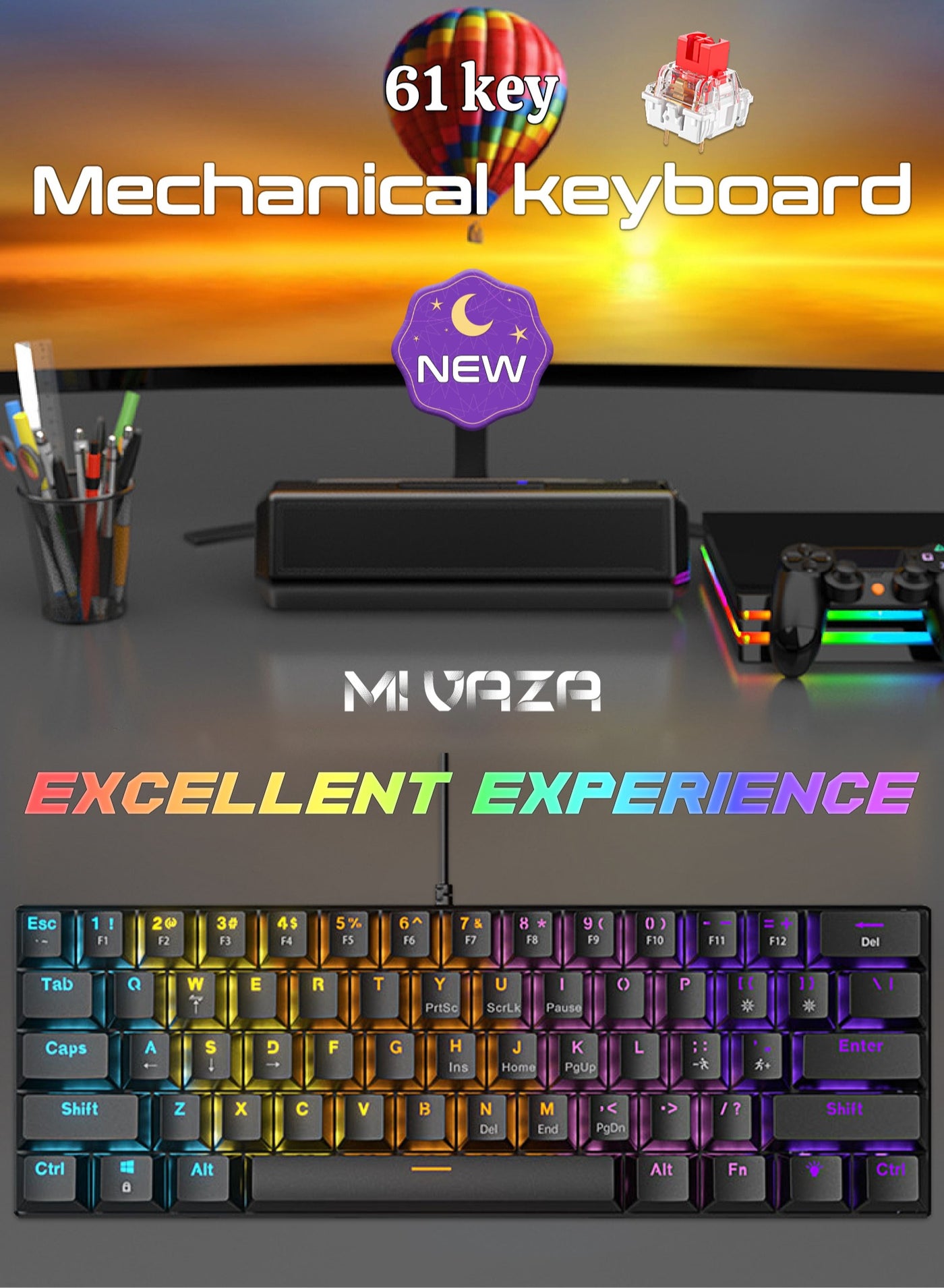 61-Key Mechanical Keyboard - Red Switch -…