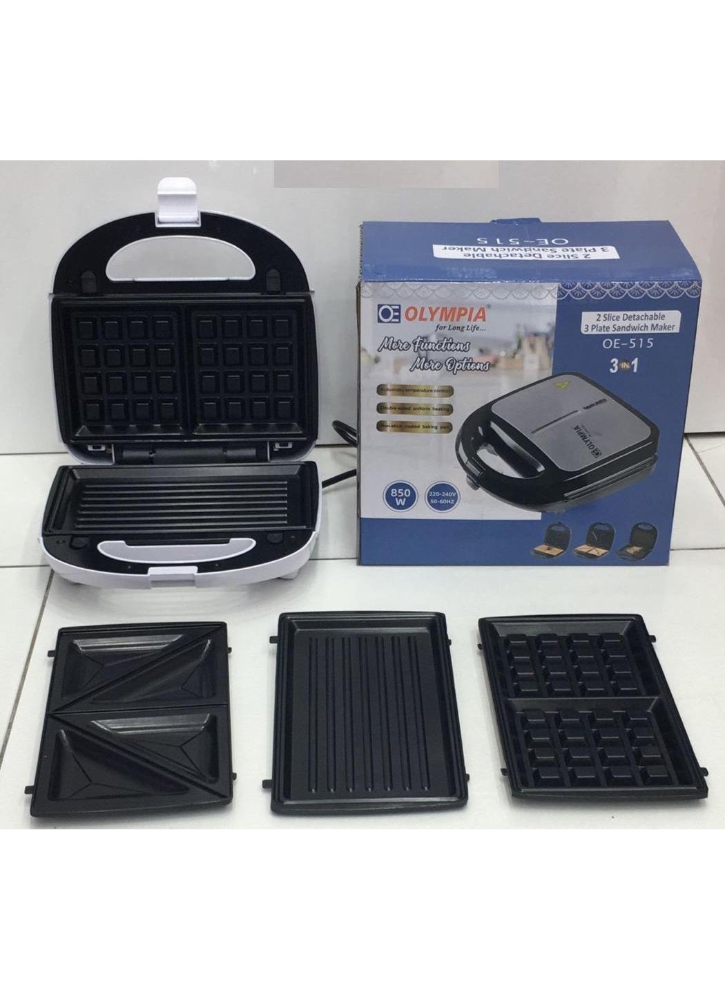 Olympia 850W 3-in-1 Sandwich Maker with Waffle and…