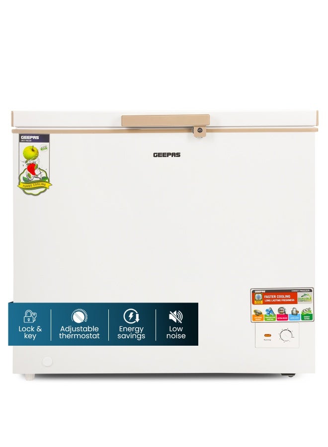 Compare 250L Chest Freezer Adjustable Thermostat 18°C Frozen Temperature | 1pc Food Basket | Compressor Switch off function , 100% HCF & FCKW Free | 125W, High efficiency Monolithic Foaming| LED Light with Lock & Key 250 L GCF2506WAH White at KSA Price