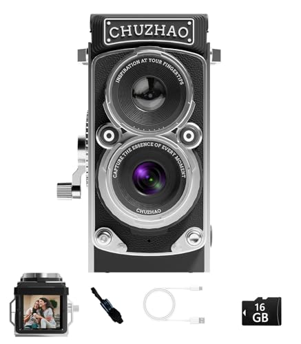 Compare CHUZHAO Vintage Mini Digital Camera, Portable TLR Style Retro Point and Shoot Compact Small Pocket 1080P FHD Video 12MP Autofocus Vlogging Camera with 16 GB Card for Beginners Teens Adults Black at KSA Price