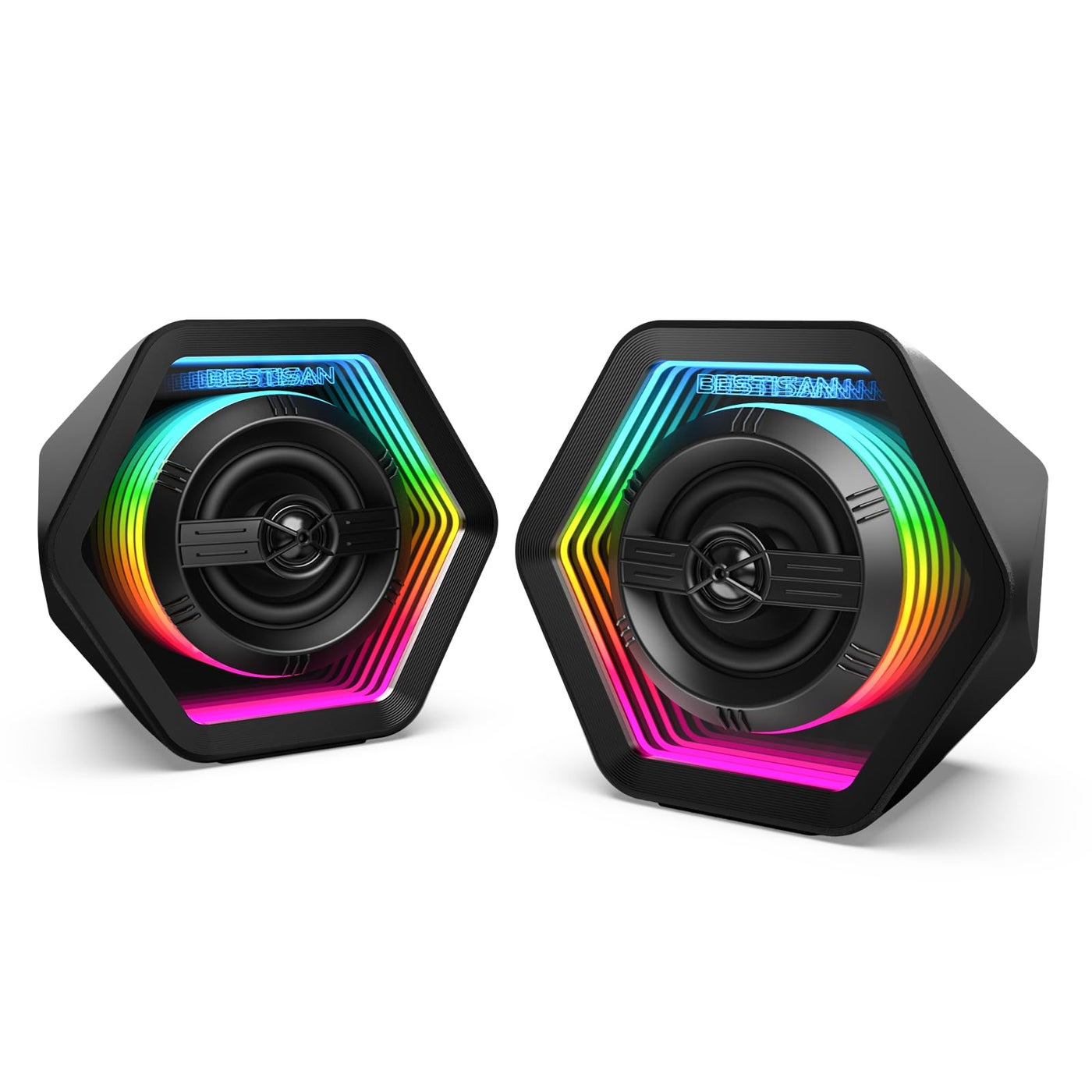 Compare BESTISAN Computer Gaming Speakers with 8 RGB Modes, Compact Design, DC Powered Desktop Speaker with 3 EQ Modes, 50W Active Speakers with Bluetooth 5.3, AUX in, Headphone, TypeC Port for PCLaptopTV at KSA Price