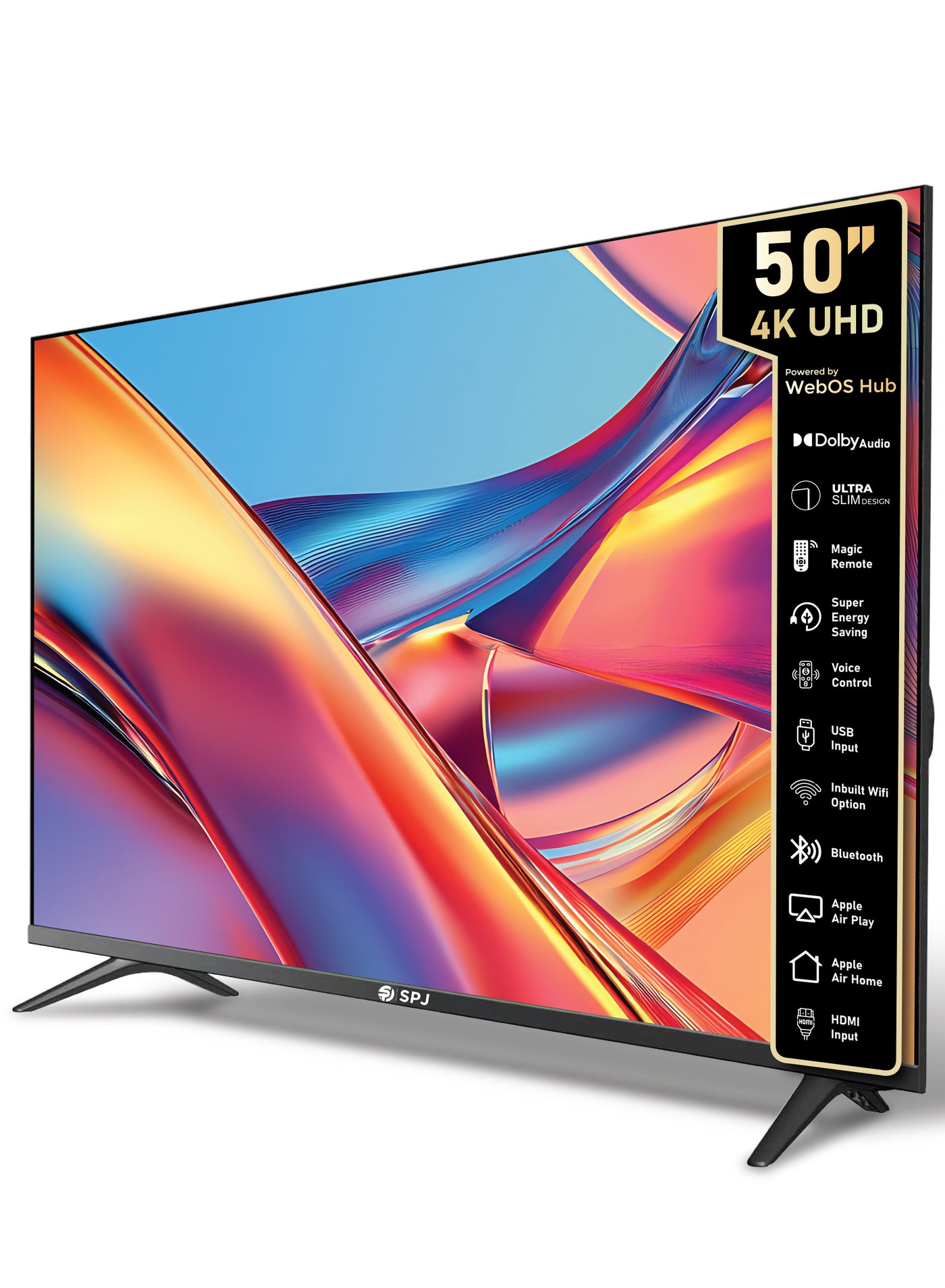 Compare SPJ 50 Inch 4K Ultra HD Smart LED TV with WebOS, Dolby Audio, Magic Remote, Apple AirPlay, WiFi, HDMI & USB – Black at KSA Price