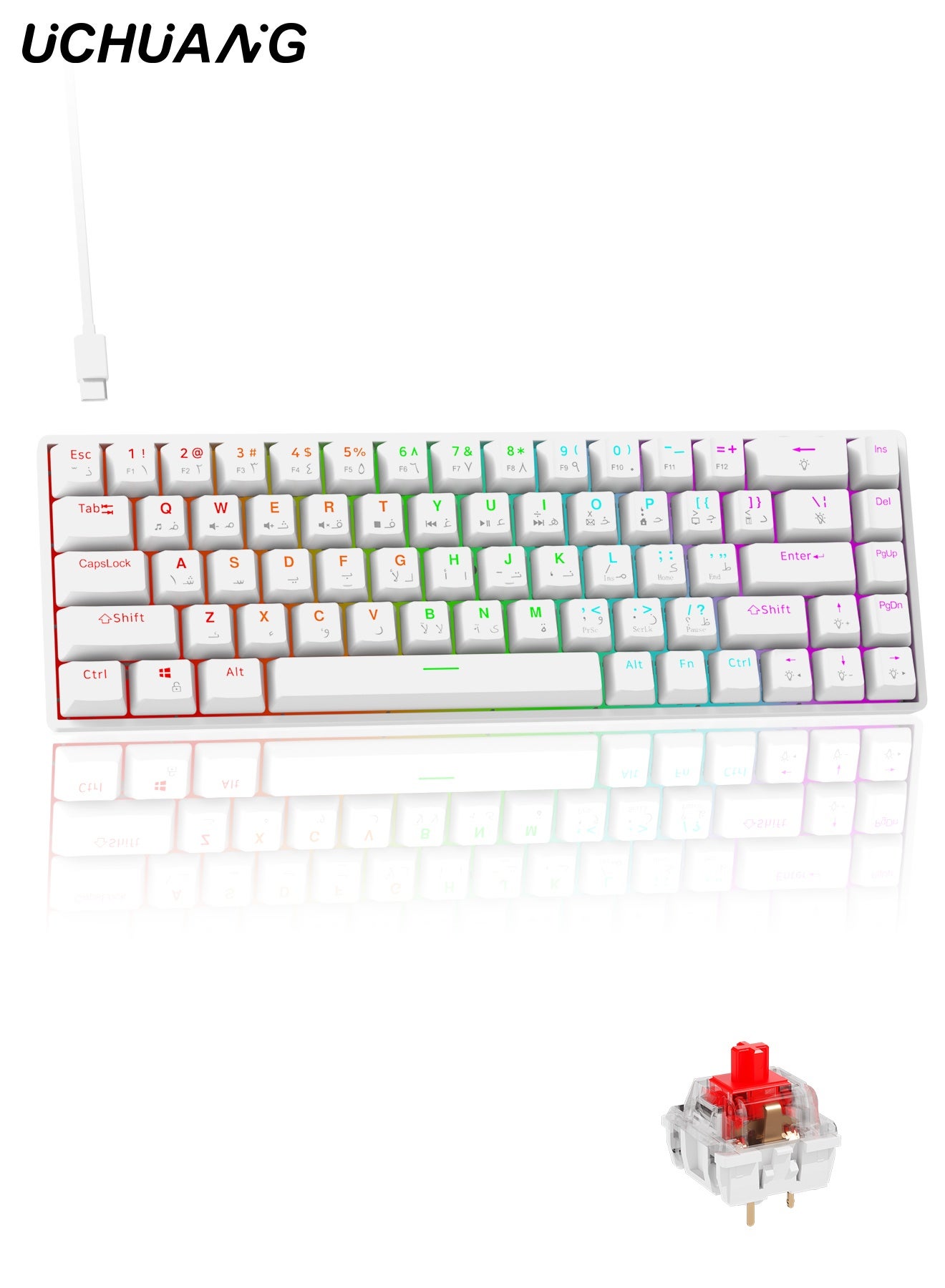 68-Key English Arabic Mechanical Keyboard, Red…