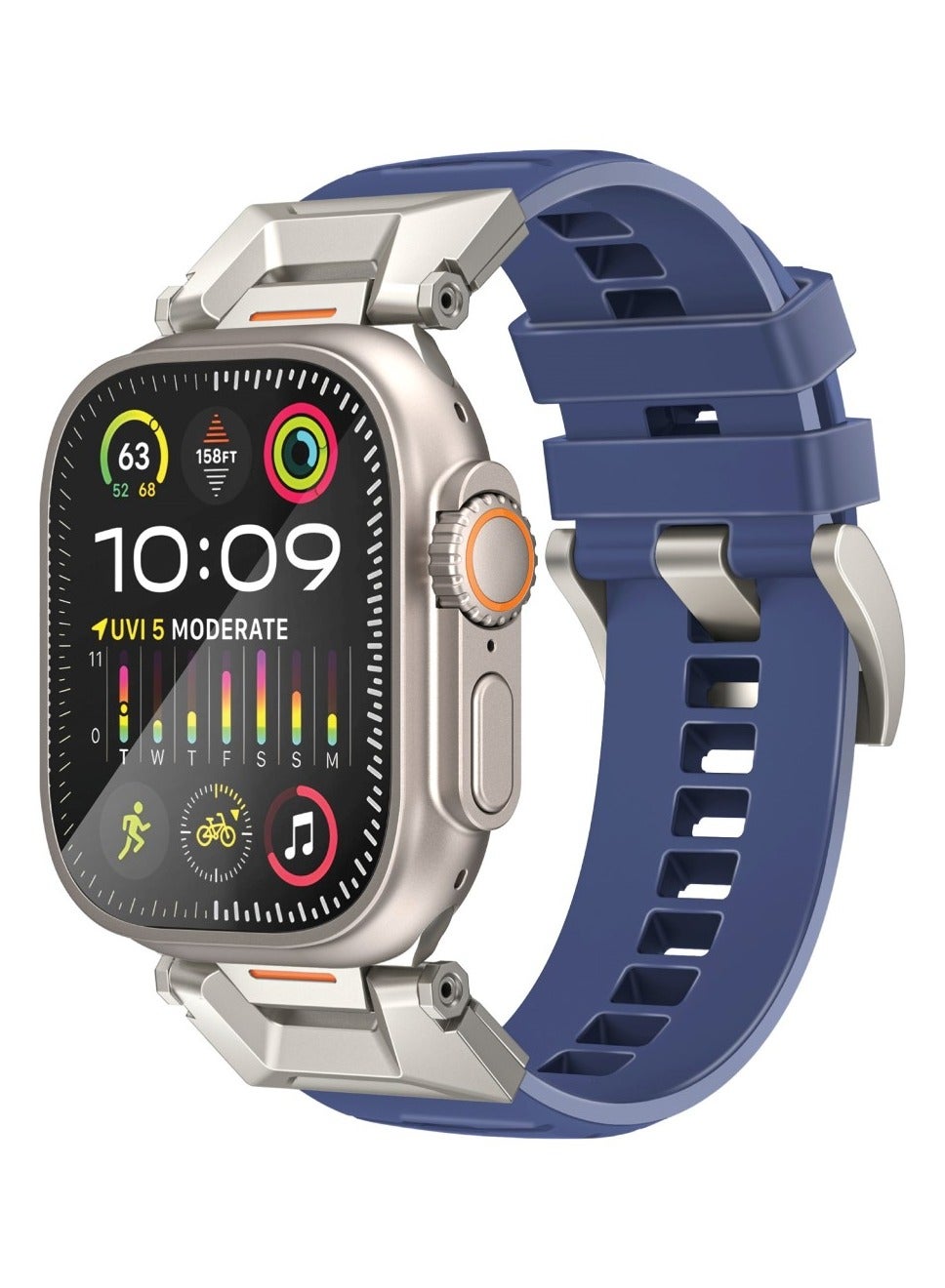 Compare Stylish Mechanical and Sporty Design Apple Watch Band with Flexible MultiHole Strap and Premium FKM FluoroRubber, Universal Compatibility with All Apple Watch Sizes and Series, LongLasting Durability SilicaBandPro Navy Blue at KSA Price
